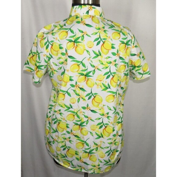 Woman Within Lemon Print Button Up Collared Top Plus Size 14-16 - Picture 11 of 13